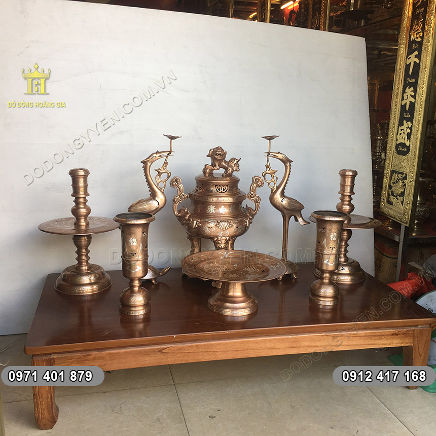 Đồ Thờ Bằng Đồng Khảm Tam Kh&iacute; H&agrave;ng Kỹ Cực Đẹp